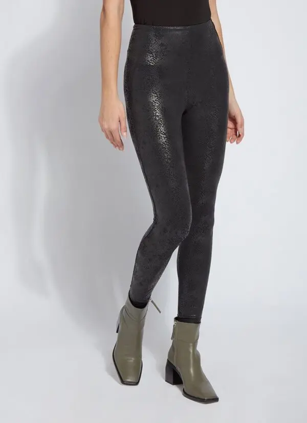Lyssé Matilda Foil Vegan Leather Legging - Black Snake - Image 4