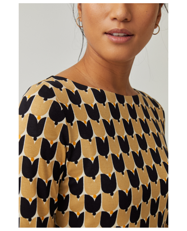 Surkana Long Sleeve Boat Neck T Shirt - Black Print - Image 4