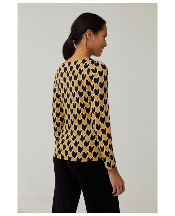Surkana Long Sleeve Boat Neck T Shirt - Black Print - Image 3