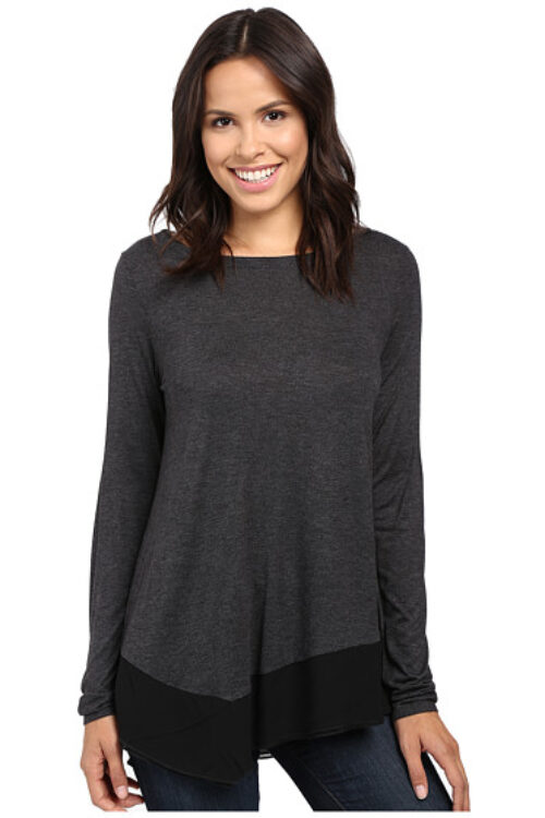 Lilla P Warm Viscose Long Sleeve Asymetrical Boatneck – Dark Charcoal