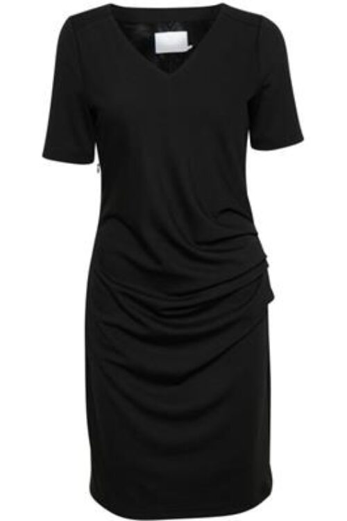 Kaffe India V Neck Half Sleeve Dress  – Black Deep