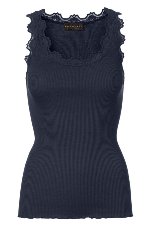 Rosemunde Silk Cotton Lace Top – Navy