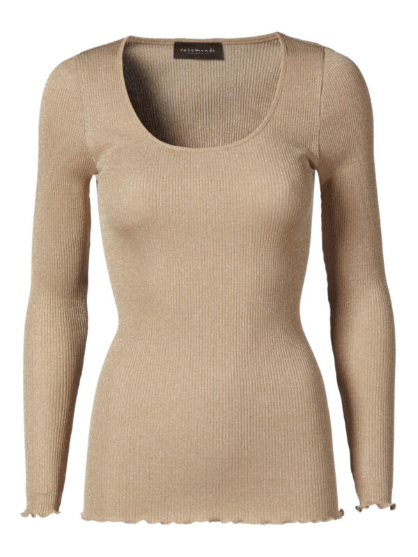 Rosemunde Silk Regular Length Long Sleeve Top with Lurex - Cobblestone Shine