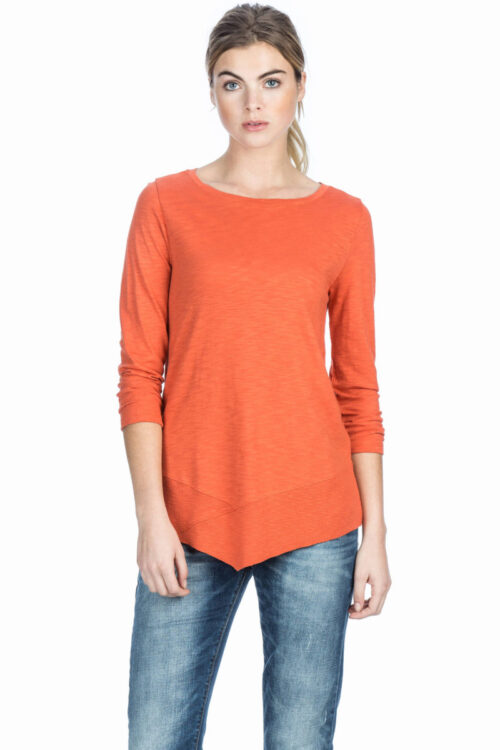 Lilla P 3/4 Sleeve Asymmetrical Boatneck Top – Terracotta