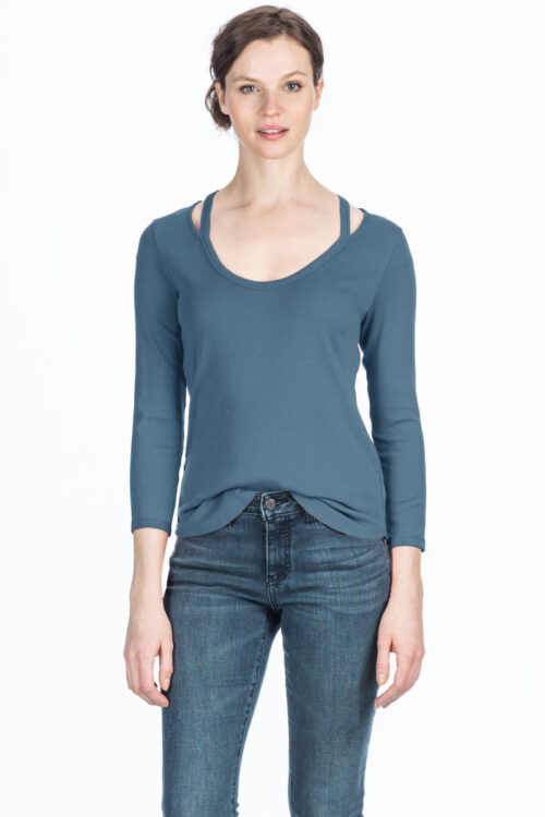 Lilla P 3/4 Sleeve Split Scoop Neck Top – Nile