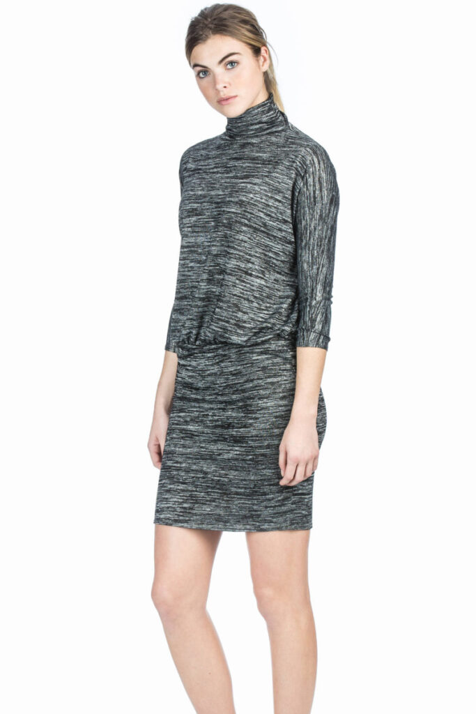 Lilla P 3/4 Sleeve Blouson Dress - Black Space Dye - Image 3