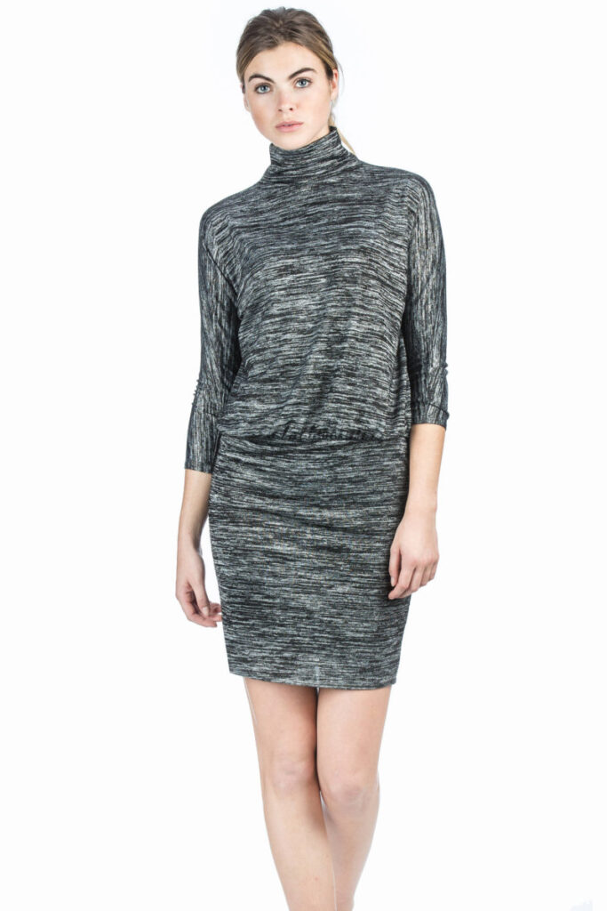 Lilla P 3/4 Sleeve Blouson Dress - Black Space Dye