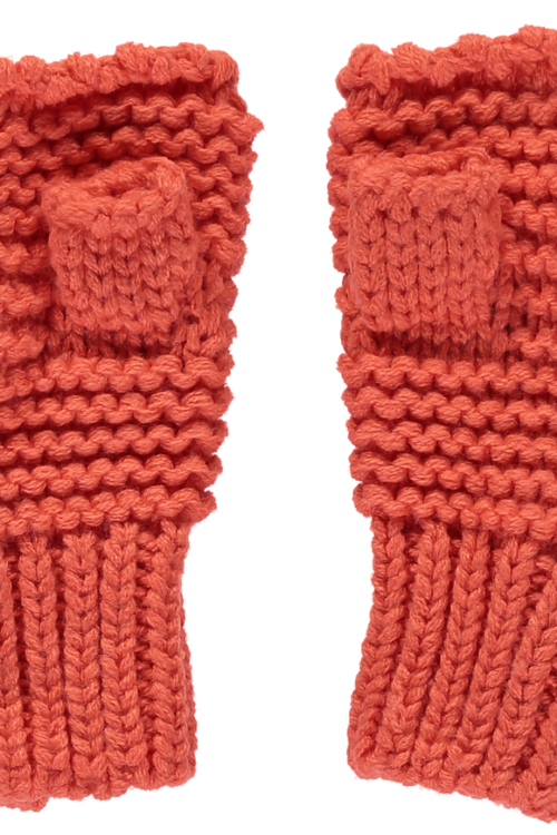Miss Pom Pom Chunky Knit Fingerless Gloves – Coral