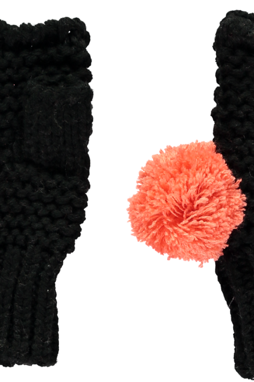 Miss Pom Pom Chunky Knit Fingerless Gloves – Black