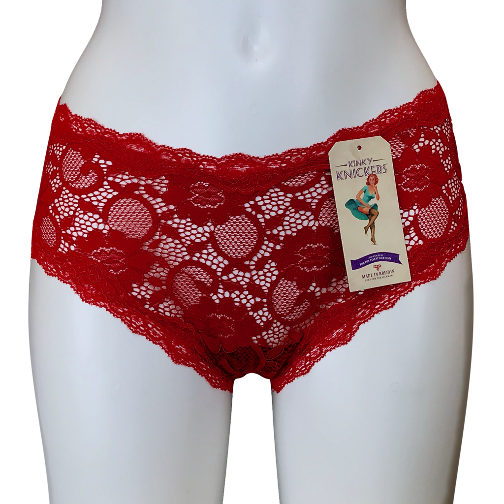 Kinky Knickers Corded Stretch Lace Classic Knicker Rich Red Stick