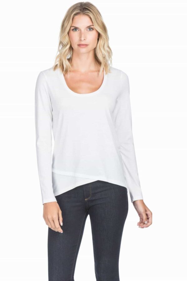 Lilla P Cross Hem Scoop Neck Top - White