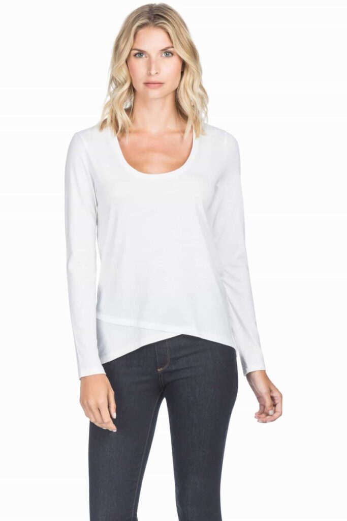 Lilla P Cross Hem Scoop Neck Top - White