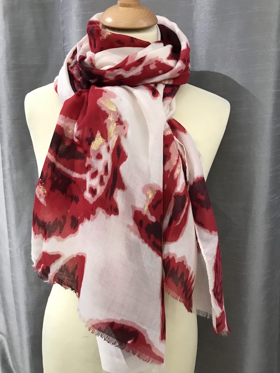 Zelly Lightweight Print Scarf - Red - Stick and Ribbon