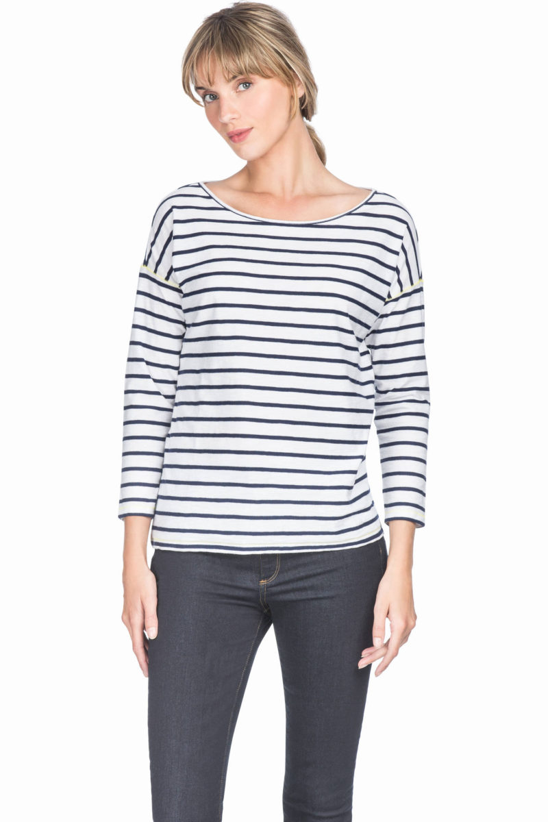 Lilla P 3/4 Sleeve Boatneck Top - Navy Stripe - Stick and Ribbon