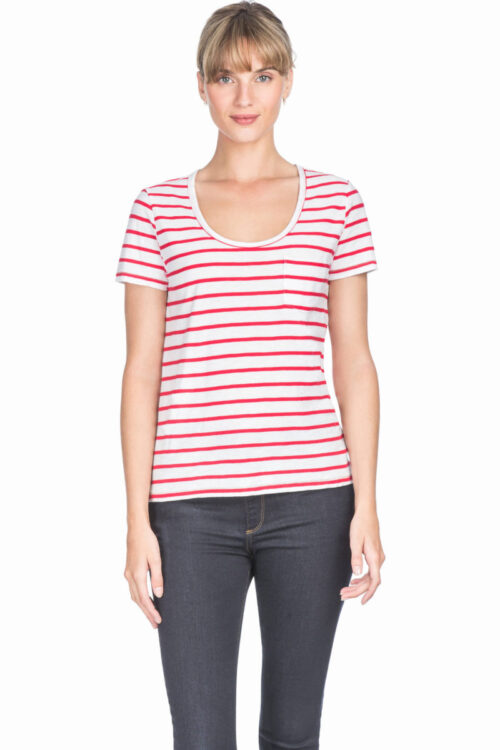 Lilla P Short Sleeve Pocket Tee – Raspberry Stripe