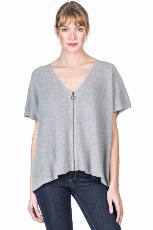 Lilla P Zip Front Poncho – Heather Grey