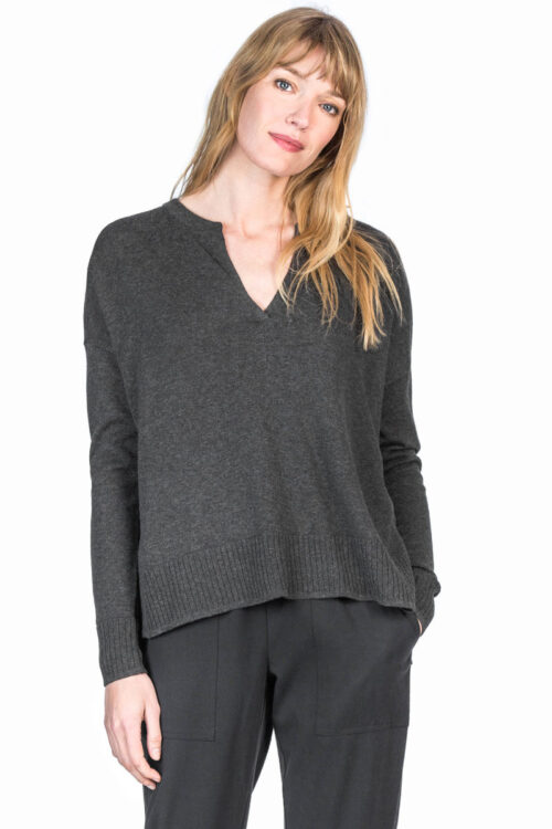 Lilla P Dropped Shoulder Split Neck Sweater – Graphite