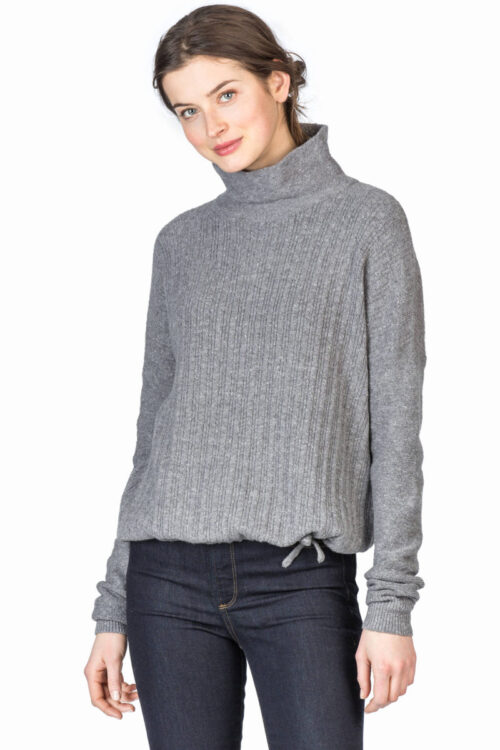 Lilla P Drawstring Hem Turtleneck Sweater – Charcoal Heather