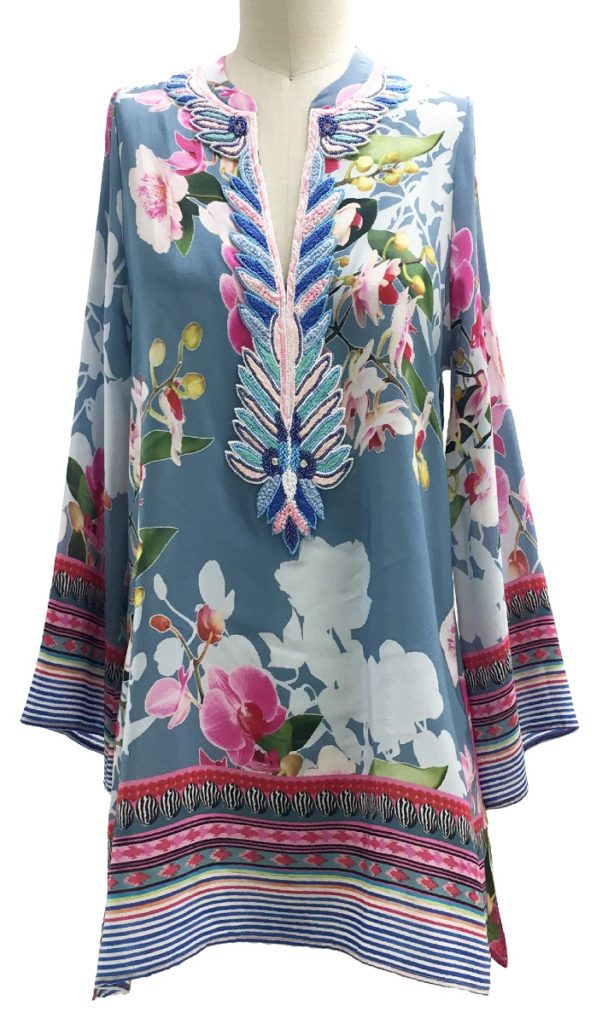 Hale Bob Catalina 2526 Beaded Silk Top - Blue