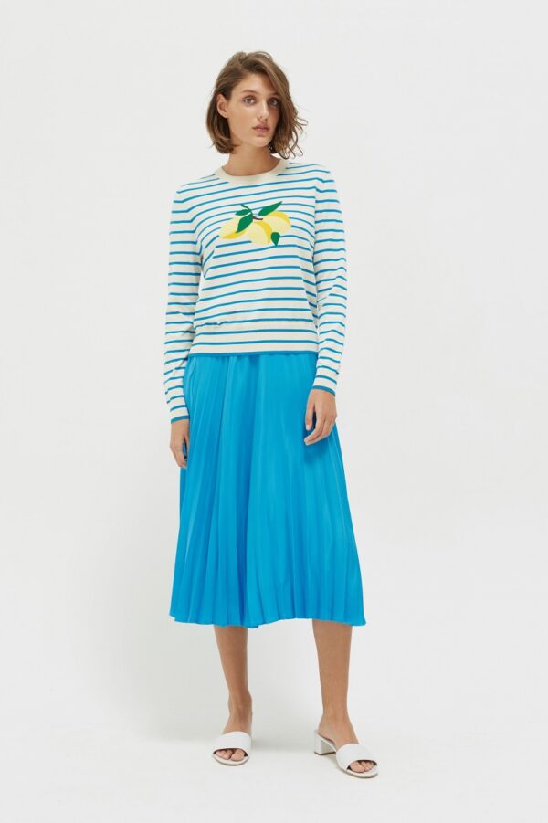 Chinti & Parker Lemon Stripe Sweater - Cream / Turquoise / Multi - Image 3