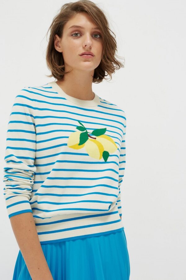 Chinti & Parker Lemon Stripe Sweater - Cream / Turquoise / Multi - Image 2