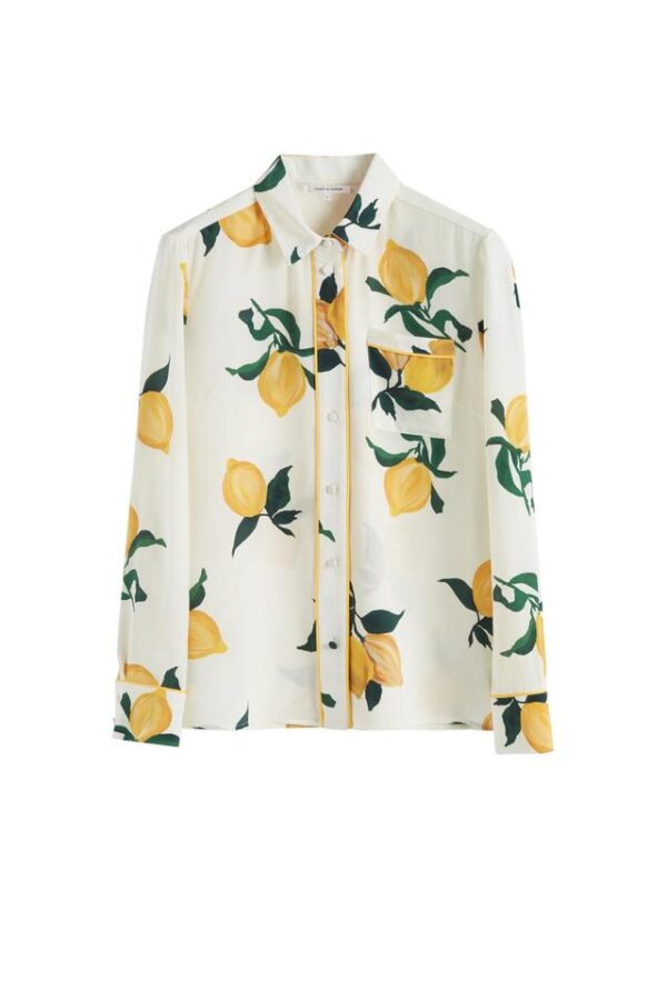 Chinti & Parker Lemon Print Silk Shirt - Ivory