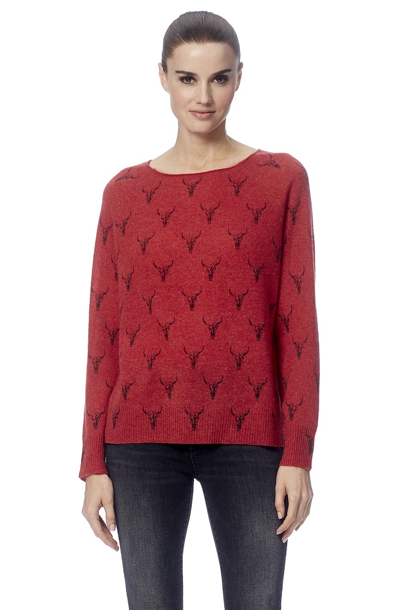 360 Cashmere Dawson Sweater - Brick / Charcoal Print - Stick and Ribbon