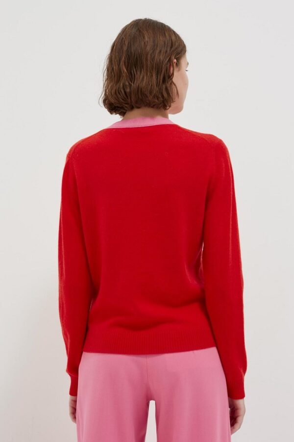 Chinti & Parker Tie Neck Sweater - Bright Red / Peony / Cream - Image 4