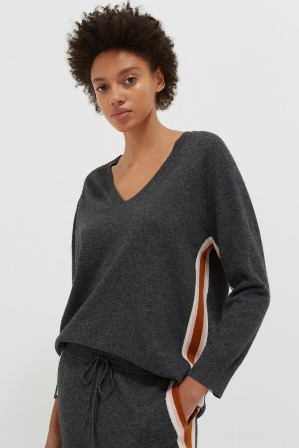 Chinti & Parker Heritage Stripe Wool Cashmere Sweater - Charcoal / Cream / Light Pink / Ginger