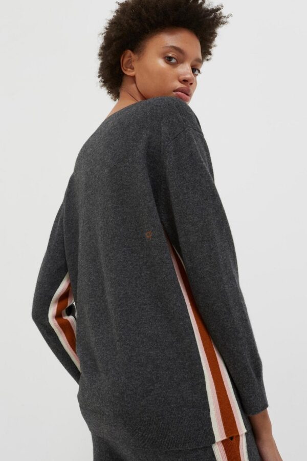Chinti & Parker Heritage Stripe Wool Cashmere Sweater - Charcoal / Cream / Light Pink / Ginger - Image 6