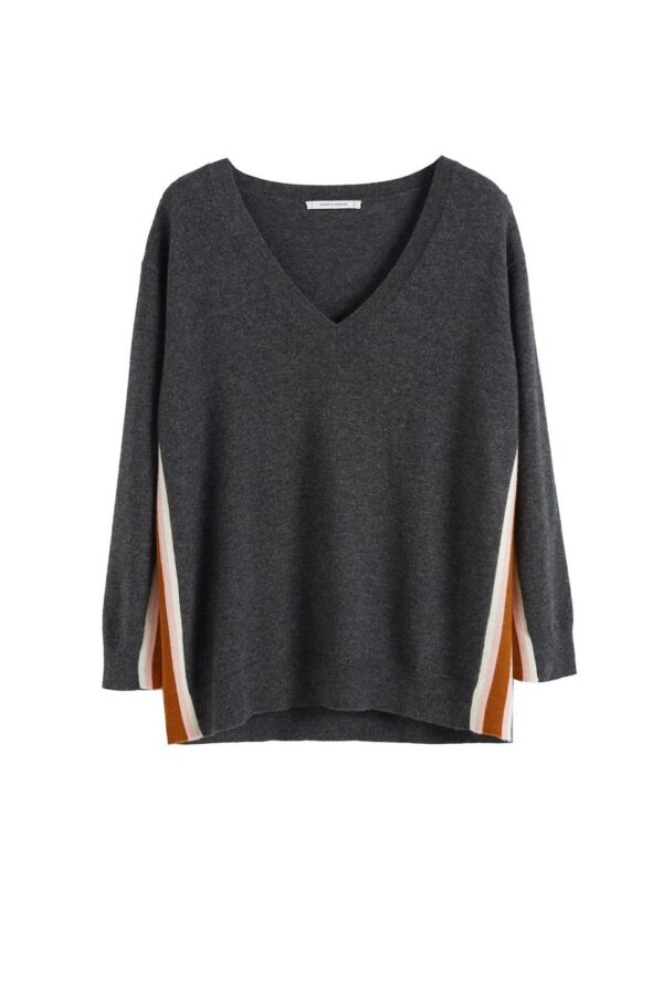 Chinti & Parker Heritage Stripe Wool Cashmere Sweater - Charcoal / Cream / Light Pink / Ginger - Image 4