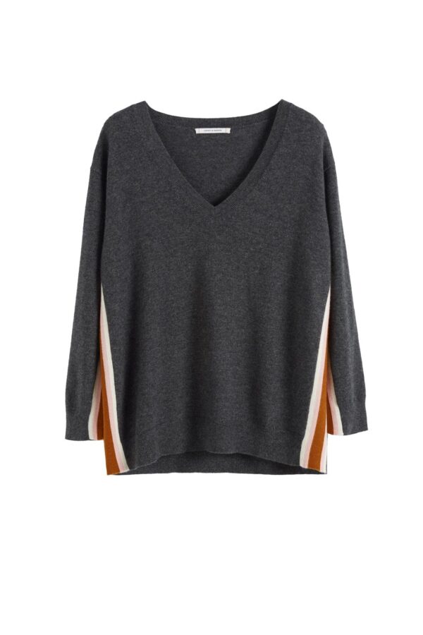 Chinti & Parker Heritage Stripe Wool Cashmere Sweater - Charcoal / Cream / Light Pink / Ginger - Image 3