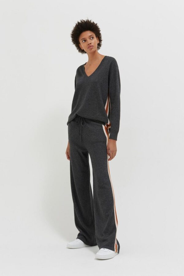 Chinti & Parker Heritage Stripe Wool Cashmere Sweater - Charcoal / Cream / Light Pink / Ginger - Image 2