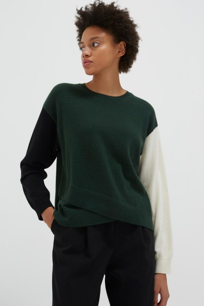 Chinti & Parker Cross Hem Sweater - Juniper / Black / Cream