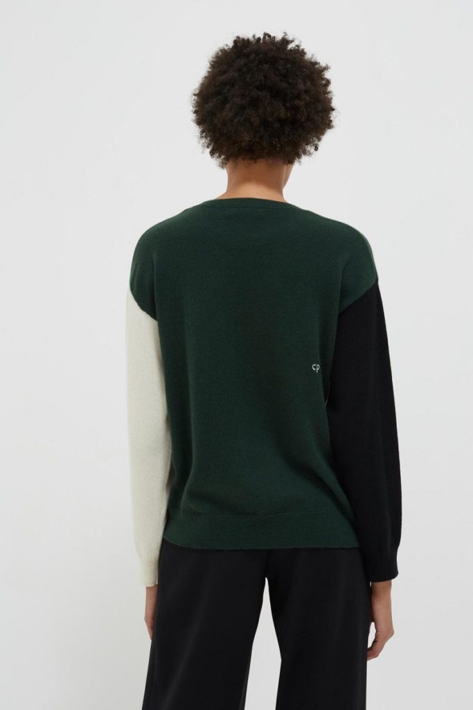 Chinti & Parker Cross Hem Sweater - Juniper / Black / Cream - Image 4