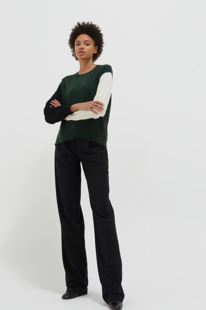 Chinti & Parker Cross Hem Sweater - Juniper / Black / Cream - Image 2