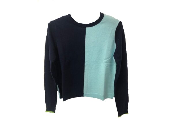 Cocoa Cashmere Colour Block Cropped Sweater - Hummin / Navy / Caterpillar