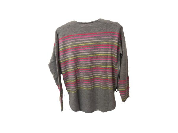 Cocoa Cashmere CC2011 Striped Curved Hem Sweater - Grey Multi - Image 3