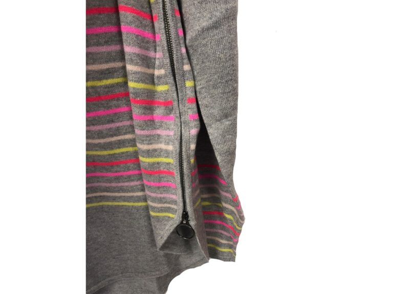 Cocoa Cashmere CC2011 Striped Curved Hem Sweater - Grey Multi - Image 2
