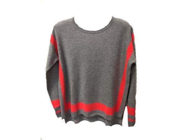 Cocoa Cashmere CC2105 Colour Block Intarsia Sweater - Grey / Mexico