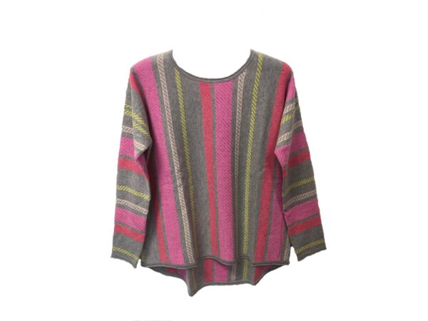 Cocoa Cashmere CC2125 Vertical Textured Stripe Sweater - Grey Multi