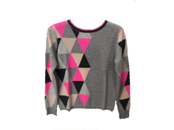 Cocoa Cashmere CC2127 Geo Argyle Boxy Sweater - Ash Multi