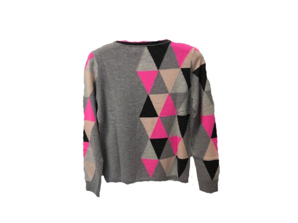 Cocoa Cashmere CC2127 Geo Argyle Boxy Sweater - Ash Multi - Image 2