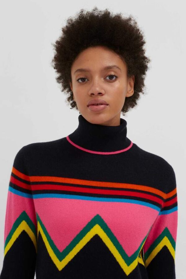 Chinti & Parker Ski Slope Wool Cashmere Roll Neck Sweater - Navy Multi