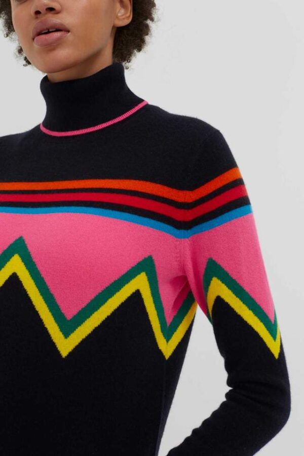 Chinti & Parker Ski Slope Wool Cashmere Roll Neck Sweater - Navy Multi - Image 6