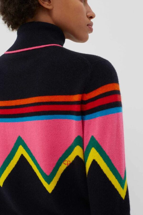 Chinti & Parker Ski Slope Wool Cashmere Roll Neck Sweater - Navy Multi - Image 4