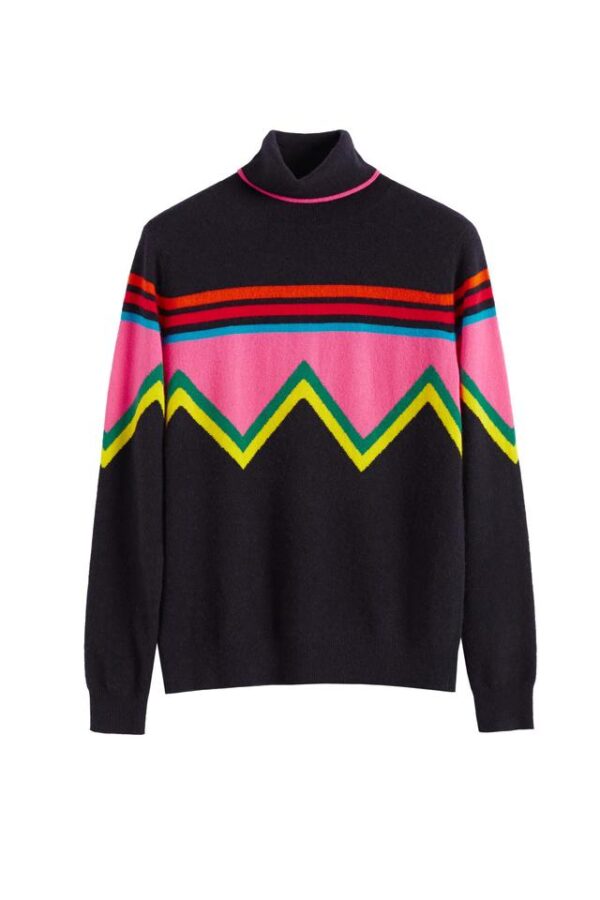 Chinti & Parker Ski Slope Wool Cashmere Roll Neck Sweater - Navy Multi - Image 3