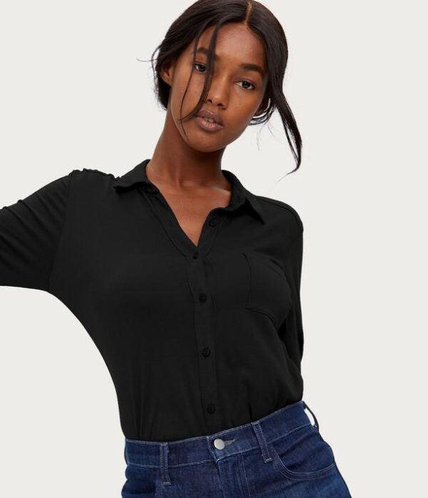 Michael Stars Harley Long Sleeve Button Down Top - Black - Image 2