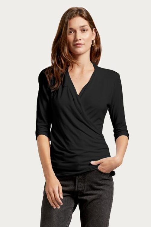 Michael Stars Anne Surplice Top – Black