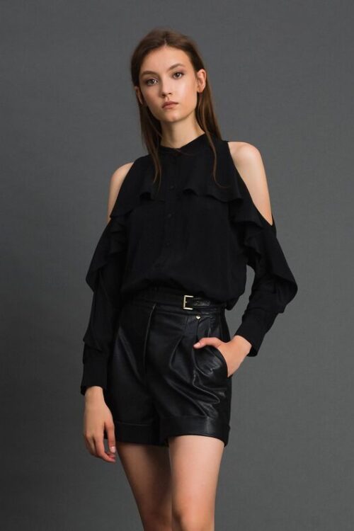 Twinset Crepe de Chine Shirt with Frills – Black